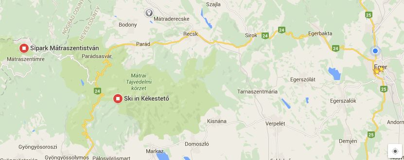 Legnagyobb sípályák Heves Megyében Forrás: Google Maps