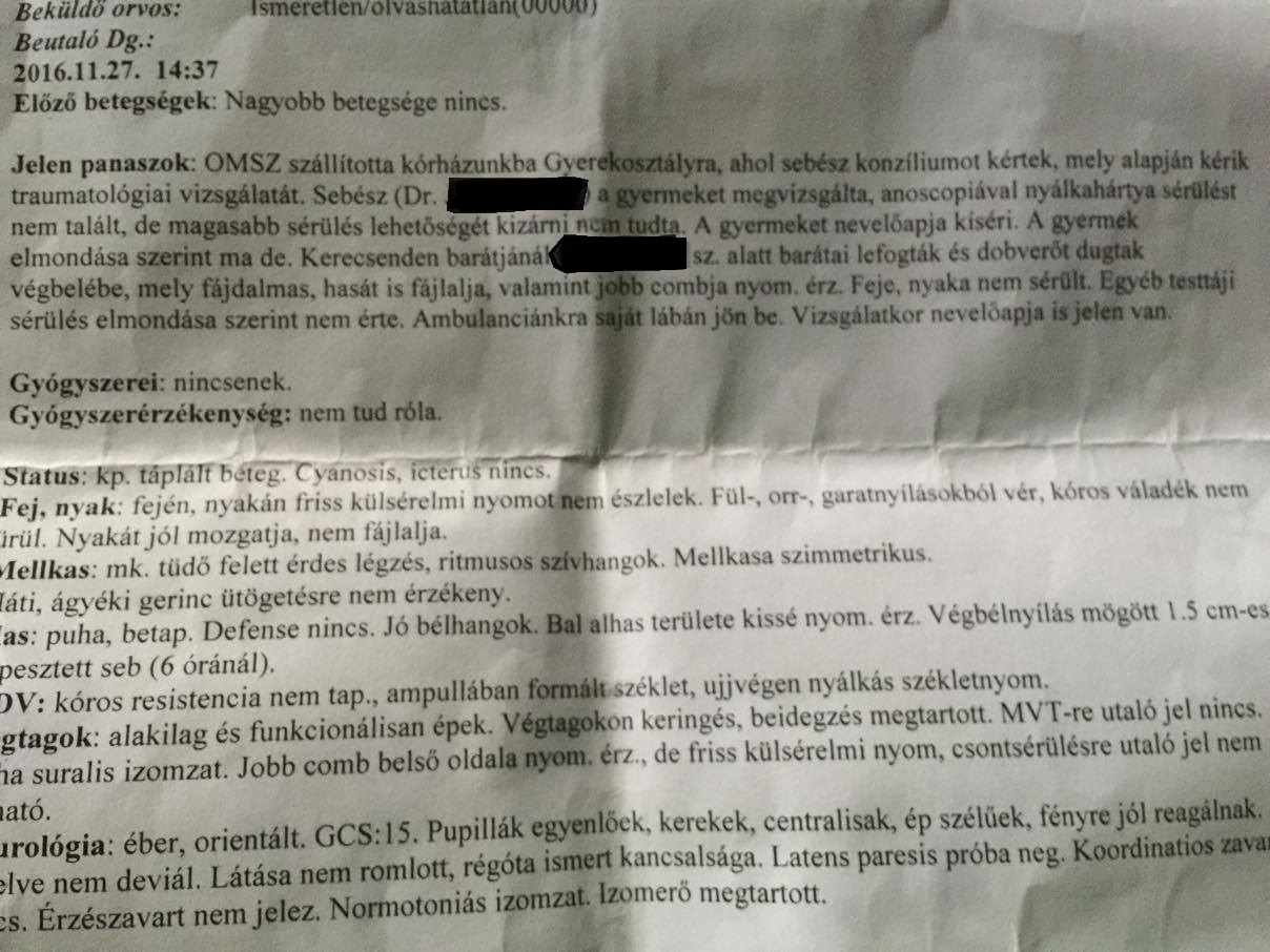 Renátó vasárnap esti orvosi papírjai